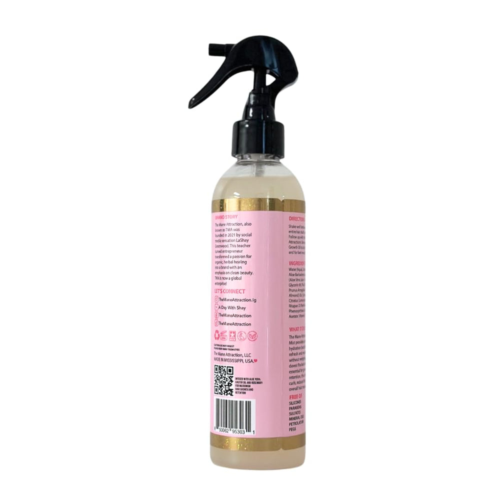 The Mane Attraction Nourishing Daily Hair Growth Moisture Mist hair tips demonstrates smooth frizz-taming application