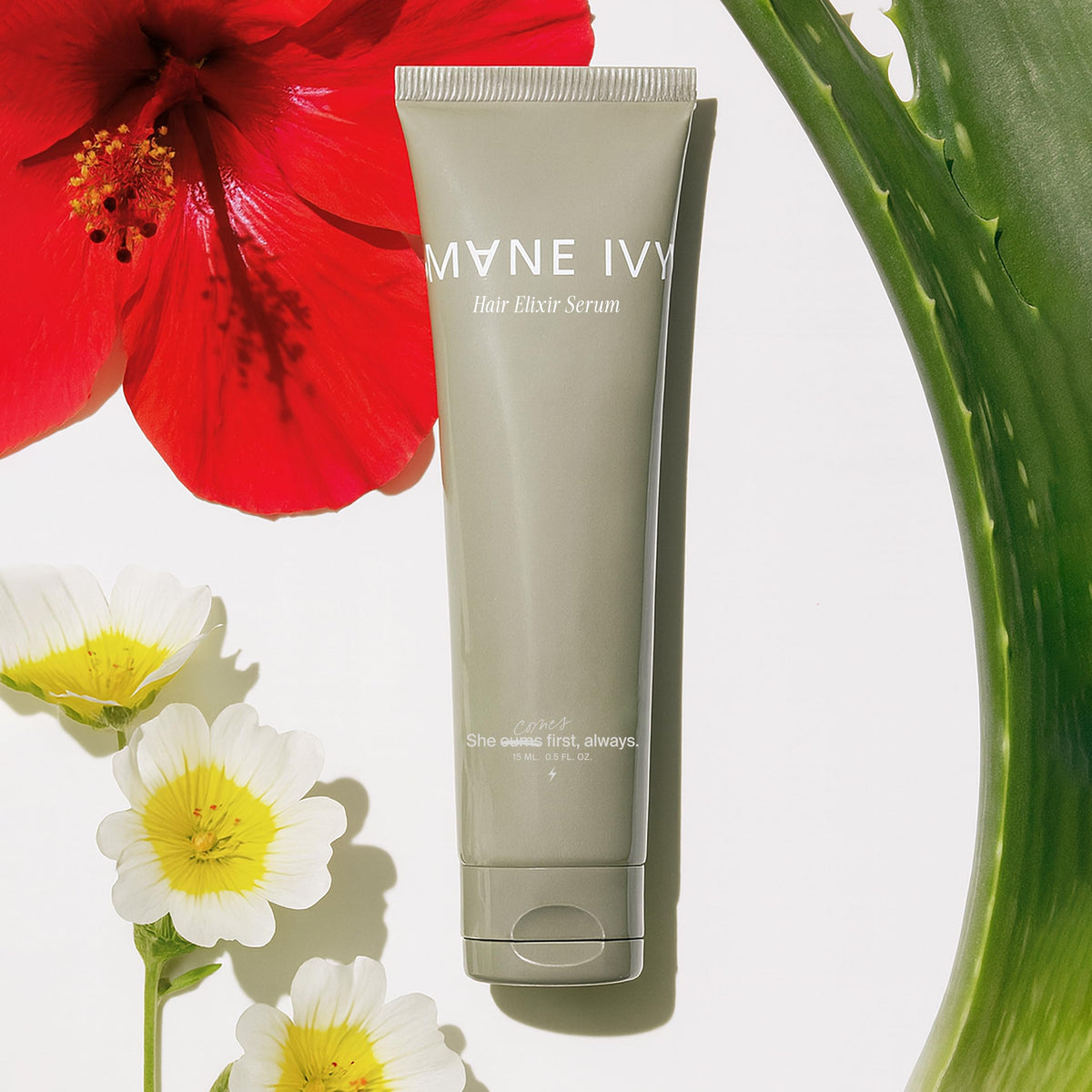 MANE IVY Hair Elixir Serum bottle front with compact 40ml packaging for smooth styling