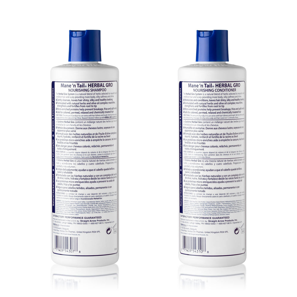 Mane 'n Tail Herbal Gro Conditioner bottle highlighting silky, nourished, frizz-controlled strands