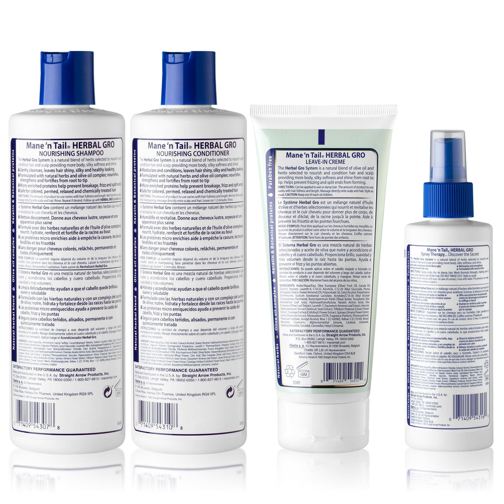 Mane 'n Tail Herbal Gro conditioner bottle delivering detangling and moisturized, healthy-looking hair.
