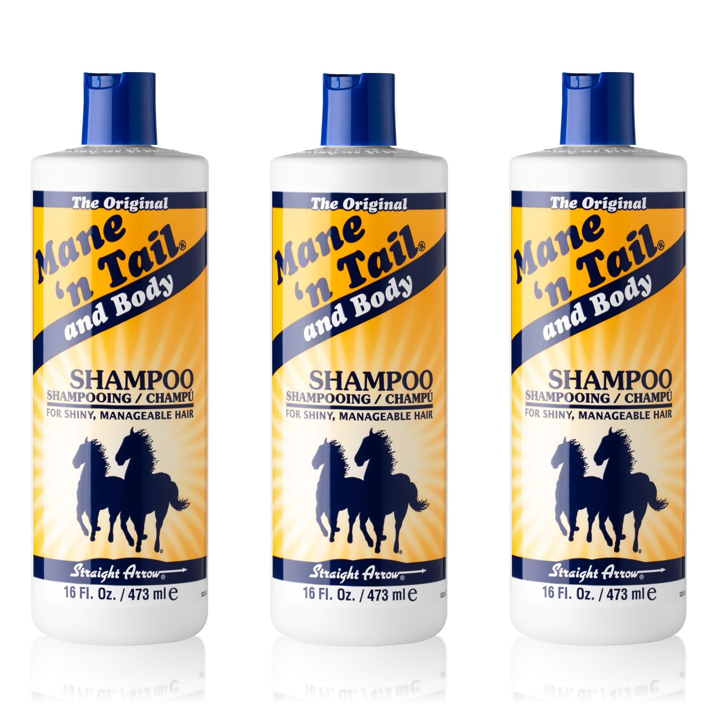 Mane 'n Tail Original Formula shampoo bottle front promotes thicker, fuller hair potential.