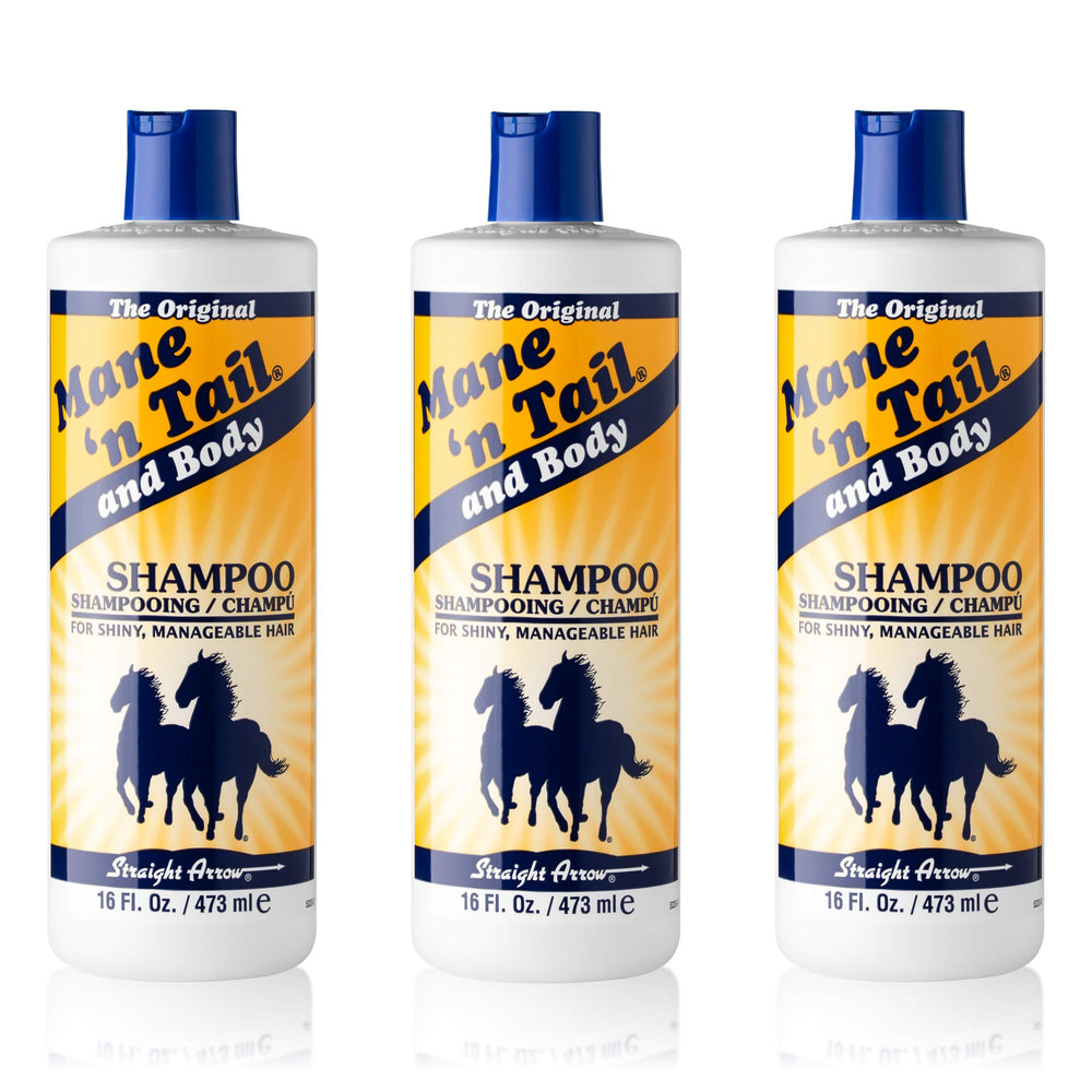 Mane 'n Tail Original Formula shampoo bottle front promotes thicker, fuller hair potential.