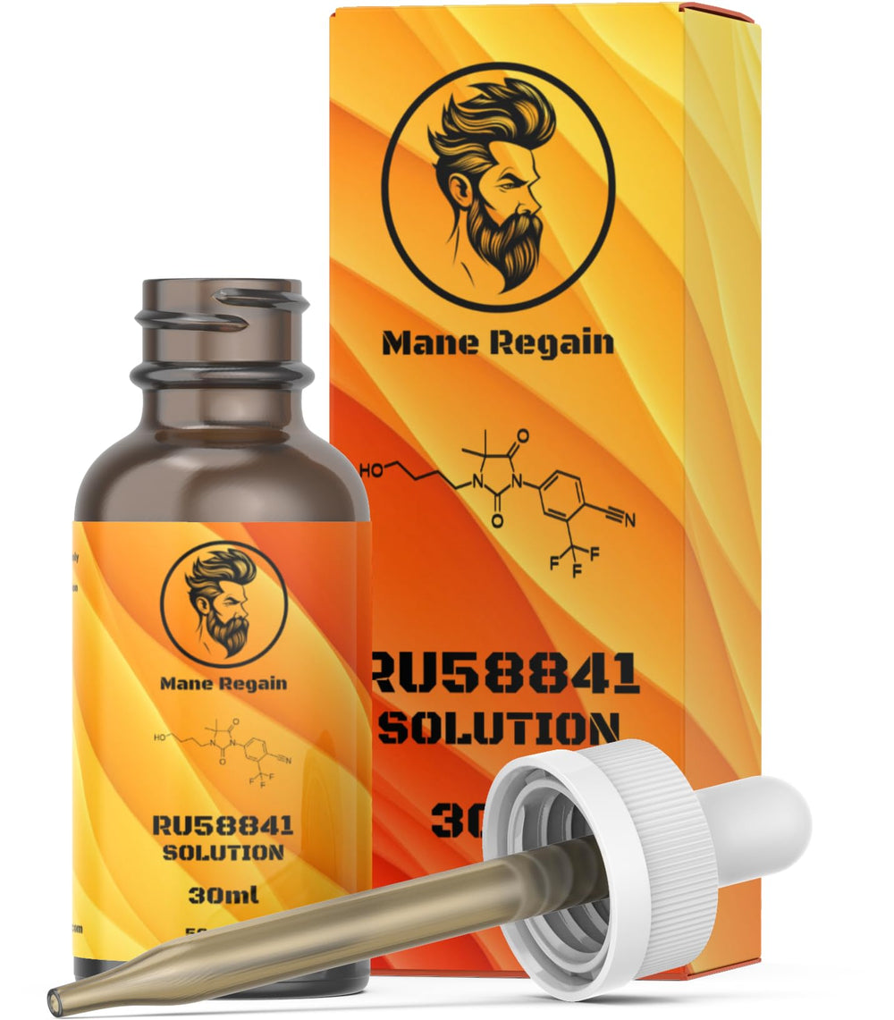 Mane Regain RU58841 5 percent bottle closeup clear solution