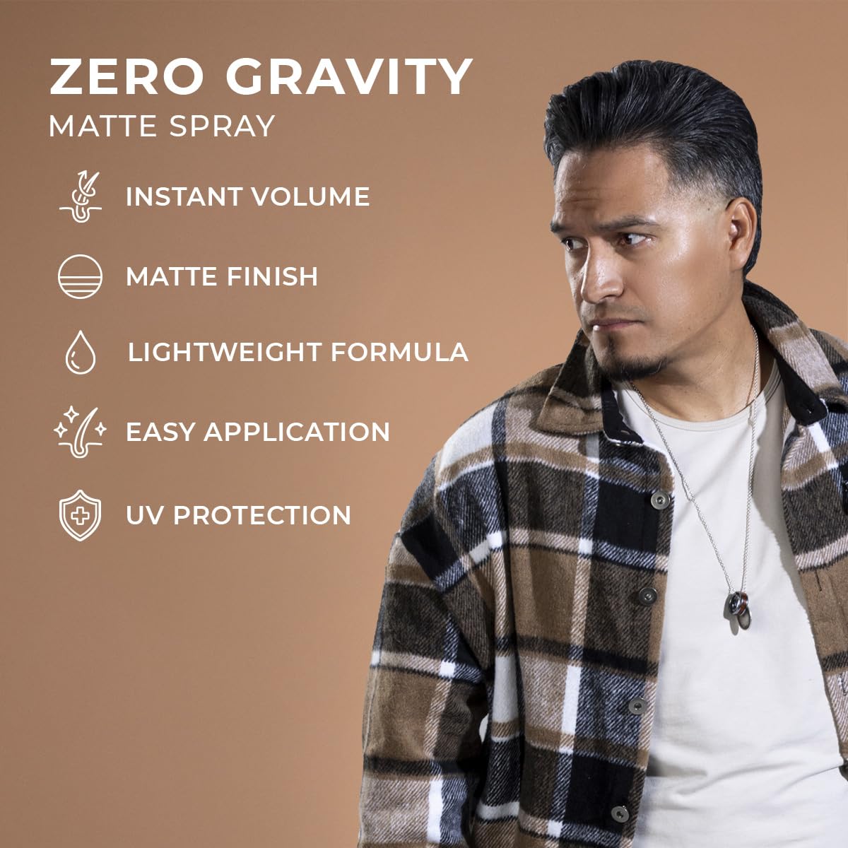 Mane Tame matte finish spray on styled hair for a non-shiny look.