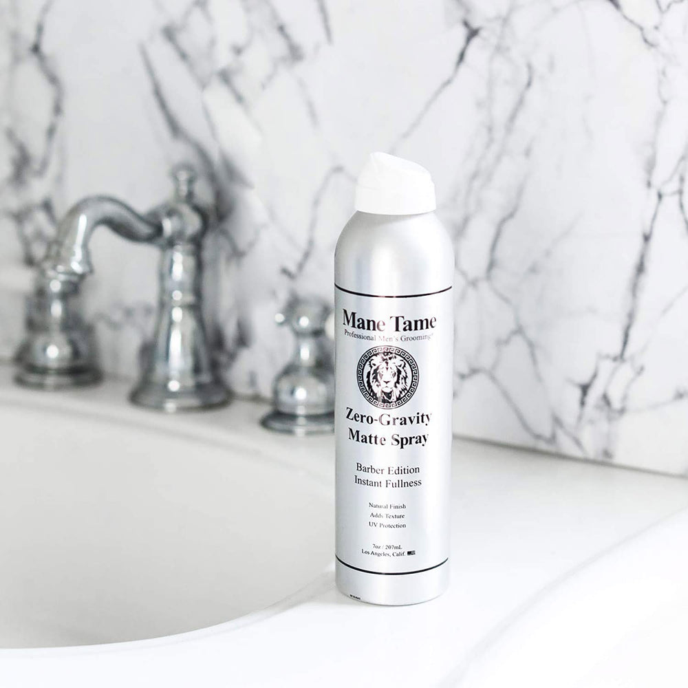 Mane Tame bottle highlights built-in UV protection for color care.
