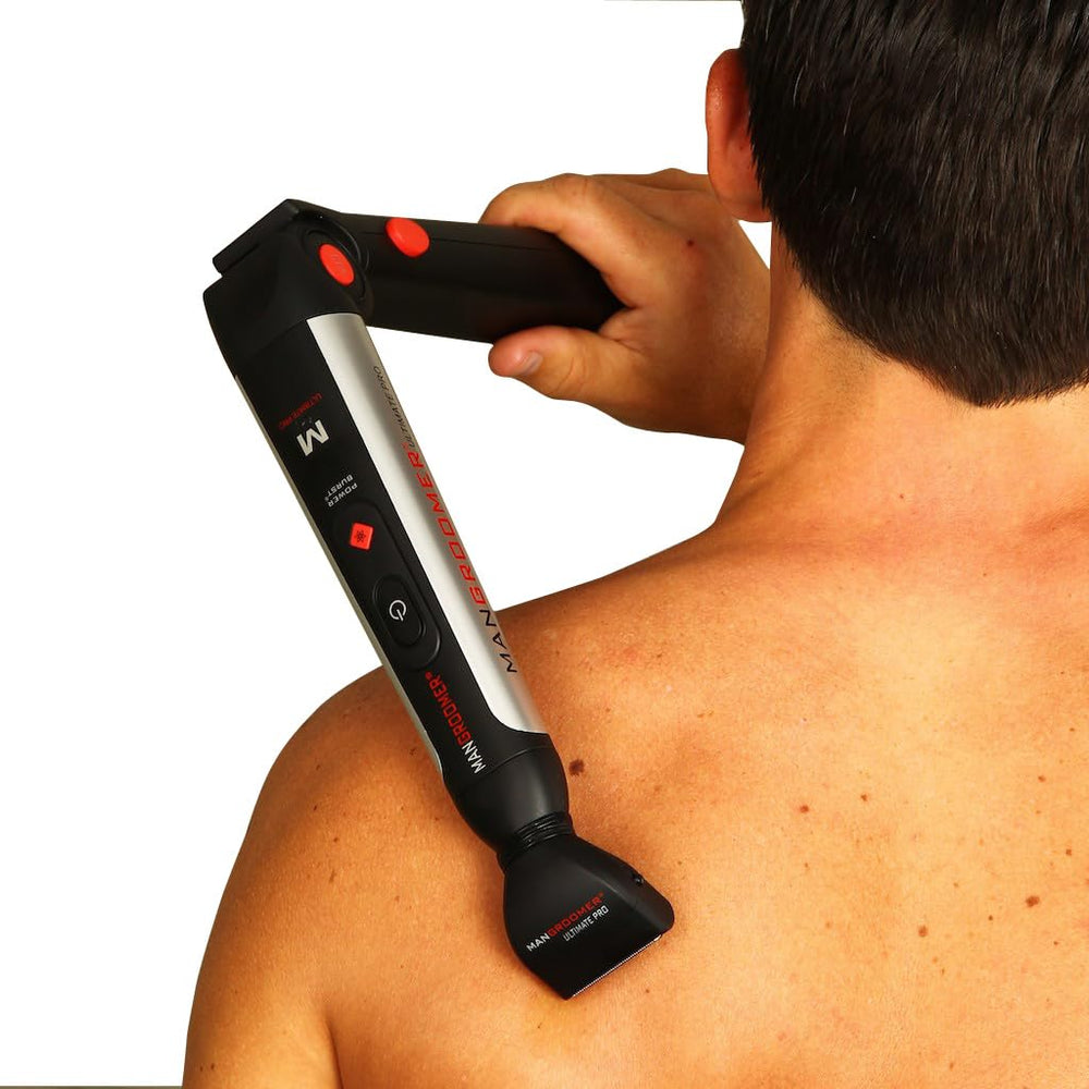 Mangroomer back shaver rinsed under running water for quick cleanup.
