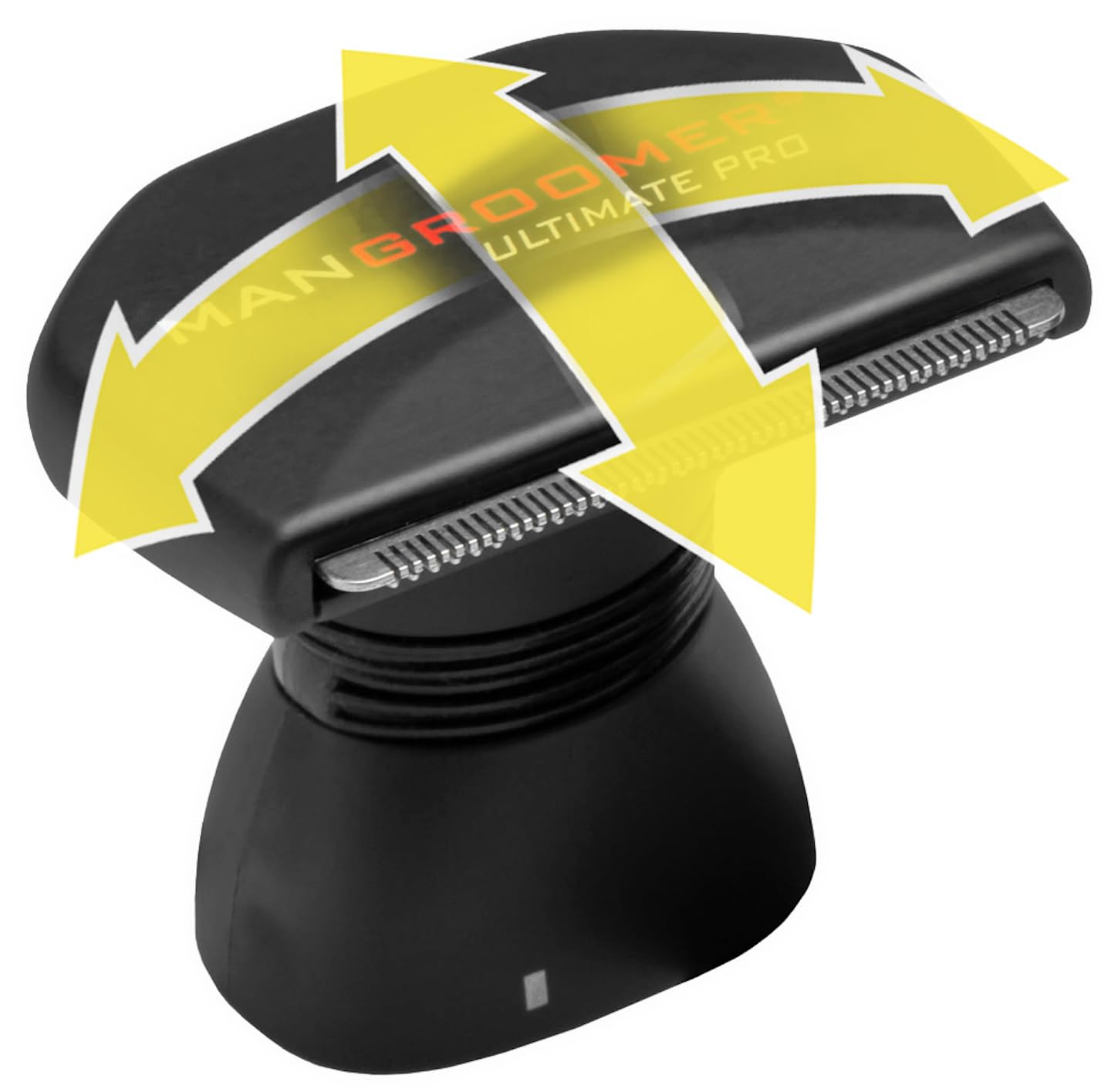 Mangroomer back shaver with shock-absorber neck contours for comfortable reach.