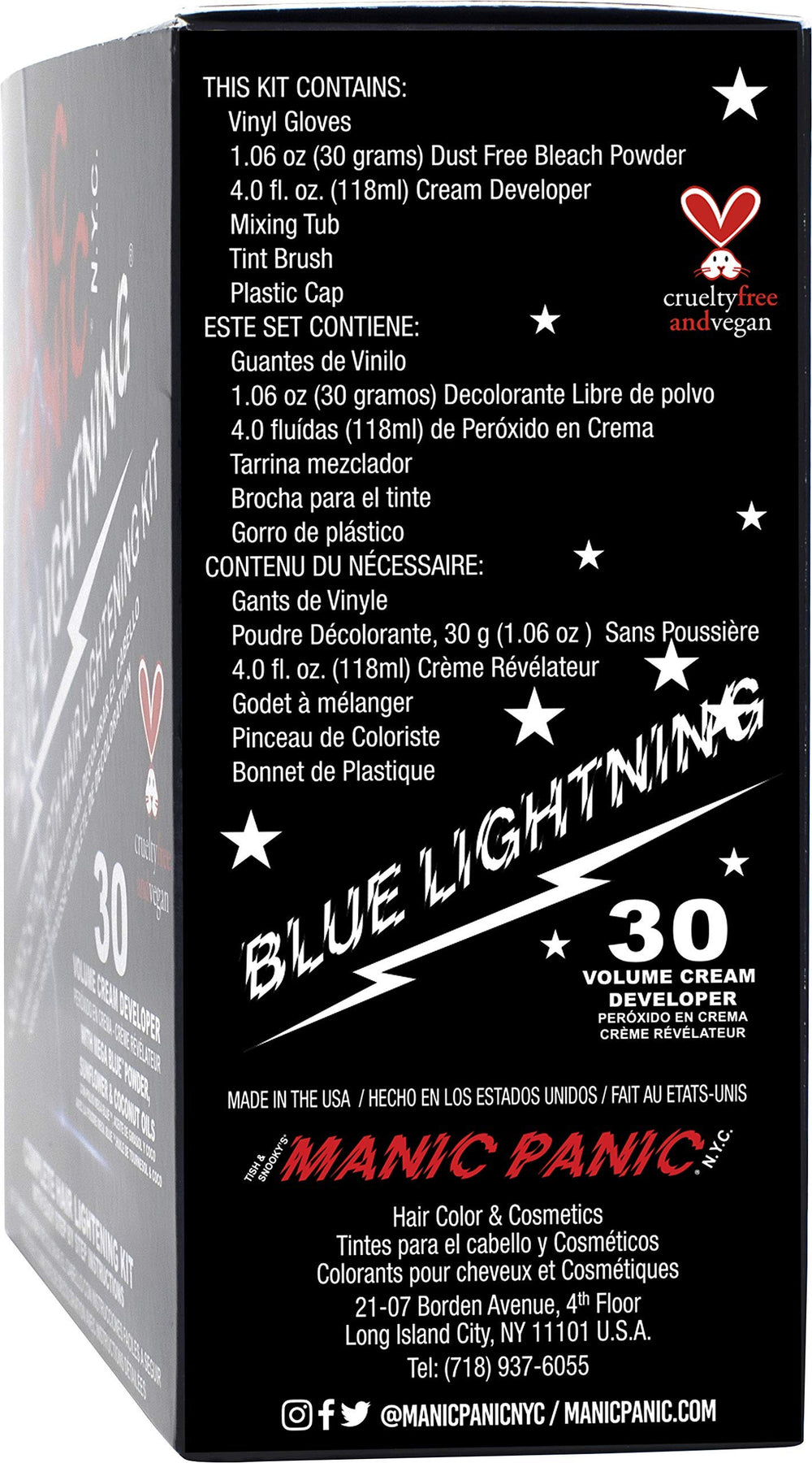 MANIC PANIC Blue Lightning 30-volume developer bottle enabling even lift.