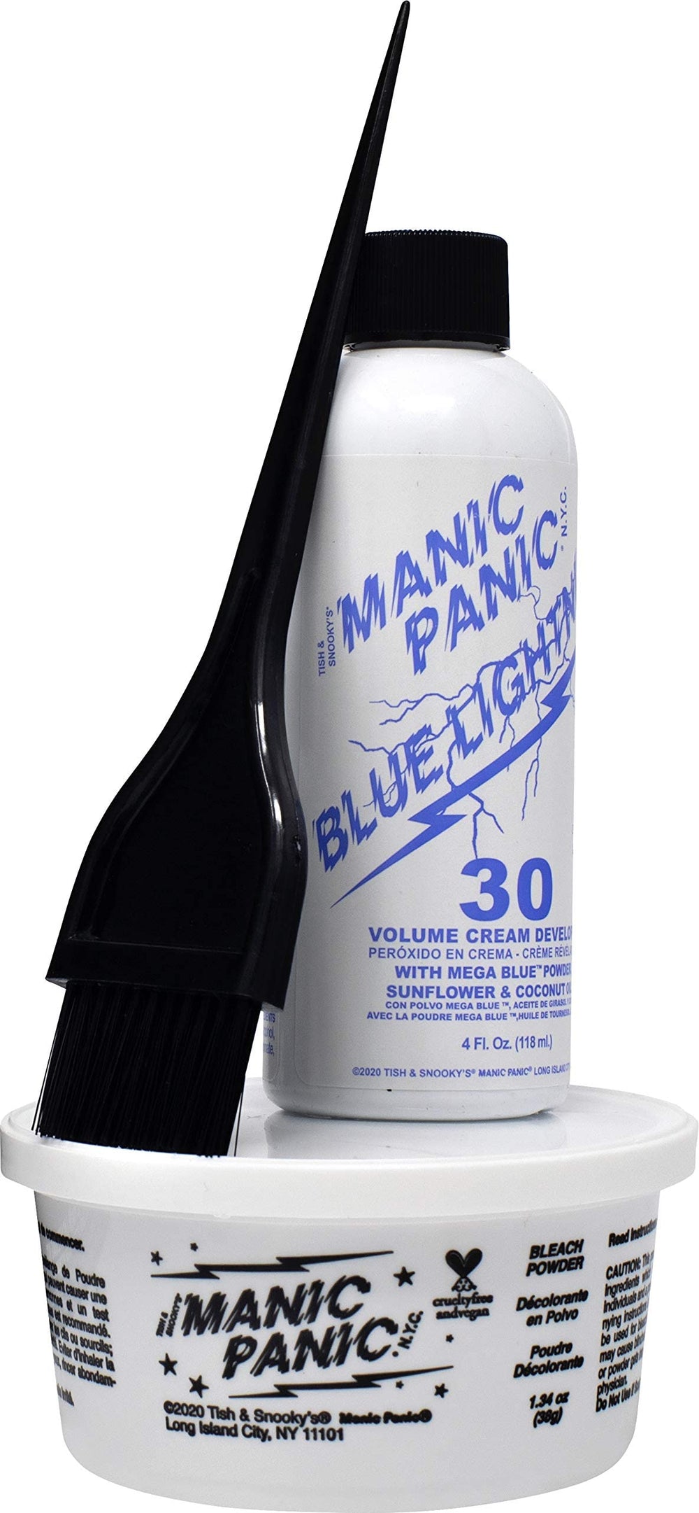 MANIC PANIC Blue Lightning mega blue toner powder neutralizing yellow tones during lift.
