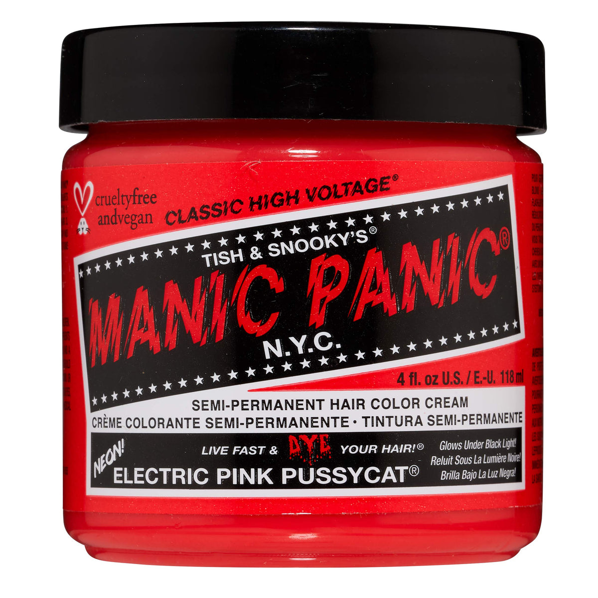 MANIC PANIC Electric Pink Pussycat bottle with bold neon pink dye for DIY color