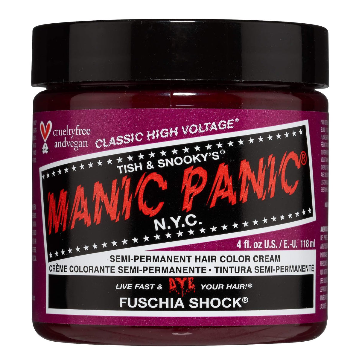 MANIC PANIC Classic Fuschia Shock bottle showing vibrant color for DIY dye