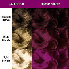 MANIC PANIC Fuschia Shock on hair demonstrates vibrant coverage