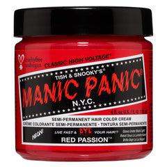 MANIC PANIC Classic Red Passion bottle shows vibrant cherry red color for bold DIY hair color.