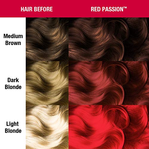 MANIC PANIC Classic Red Passion on pre-lightened hair shows best results with pale blonde base.
