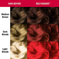 MANIC PANIC Classic Red Passion on pre-lightened hair shows best results with pale blonde base.
