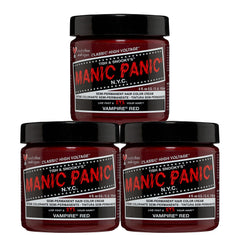 MANIC PANIC Vampire Red bottle pour showcases vibrant color for at-home dye applications.