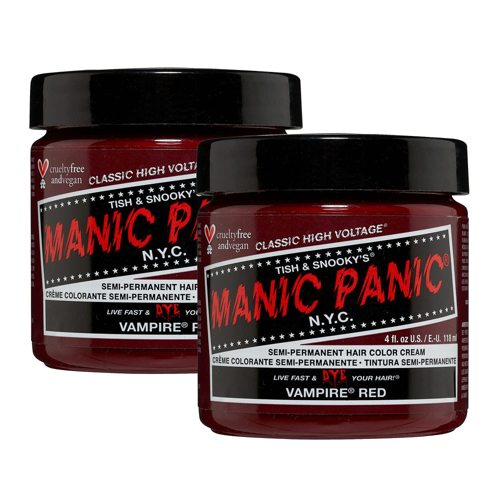 MANIC PANIC Vampire Red bottle delivers vibrant, long-lasting color for DIY and salon use.