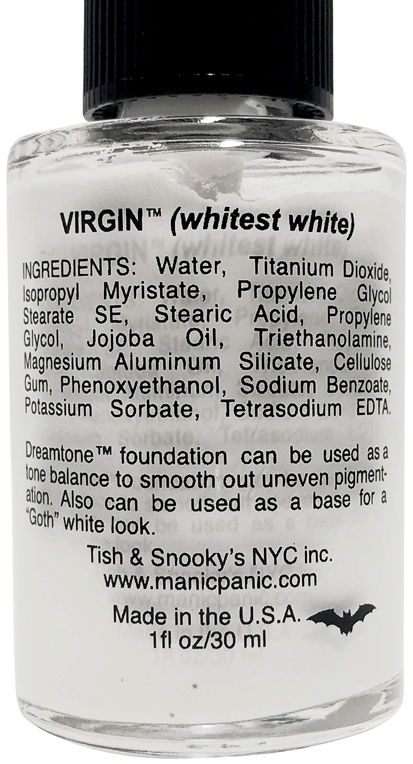 MANIC PANIC Dreamtone white base swatch illustrating even coverage for goth looks
