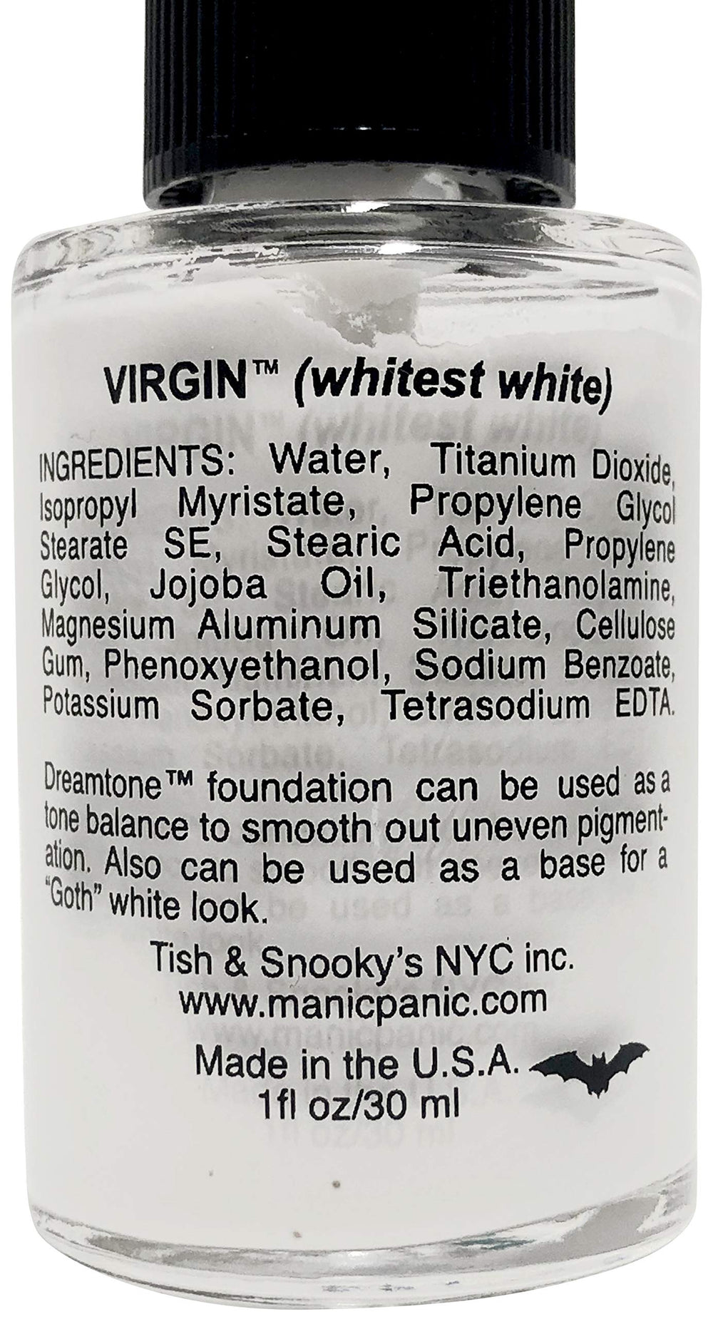 MANIC PANIC Dreamtone white base swatch illustrating even coverage for goth looks