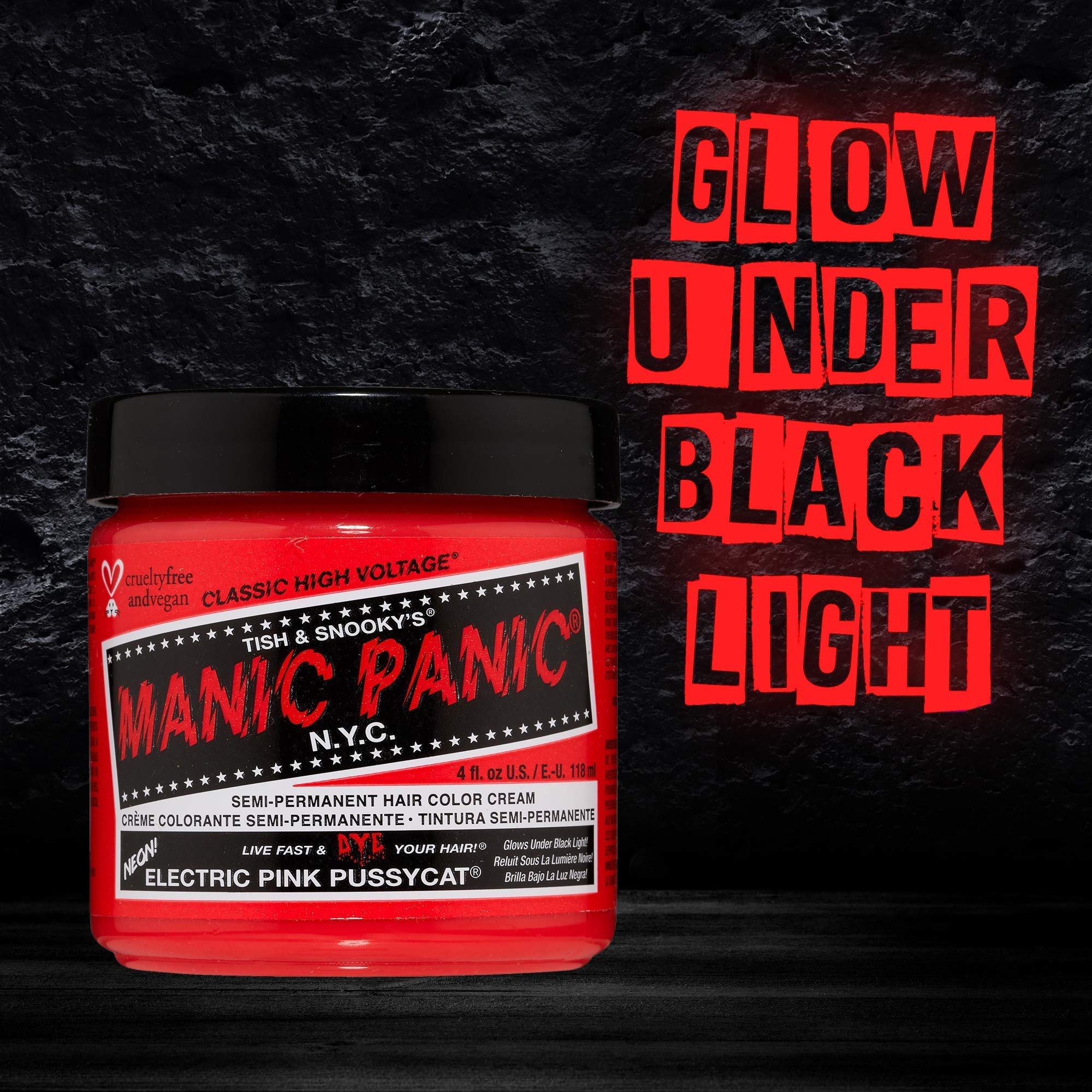 MANIC PANIC Electric Pink Pussycat glowing under UV light