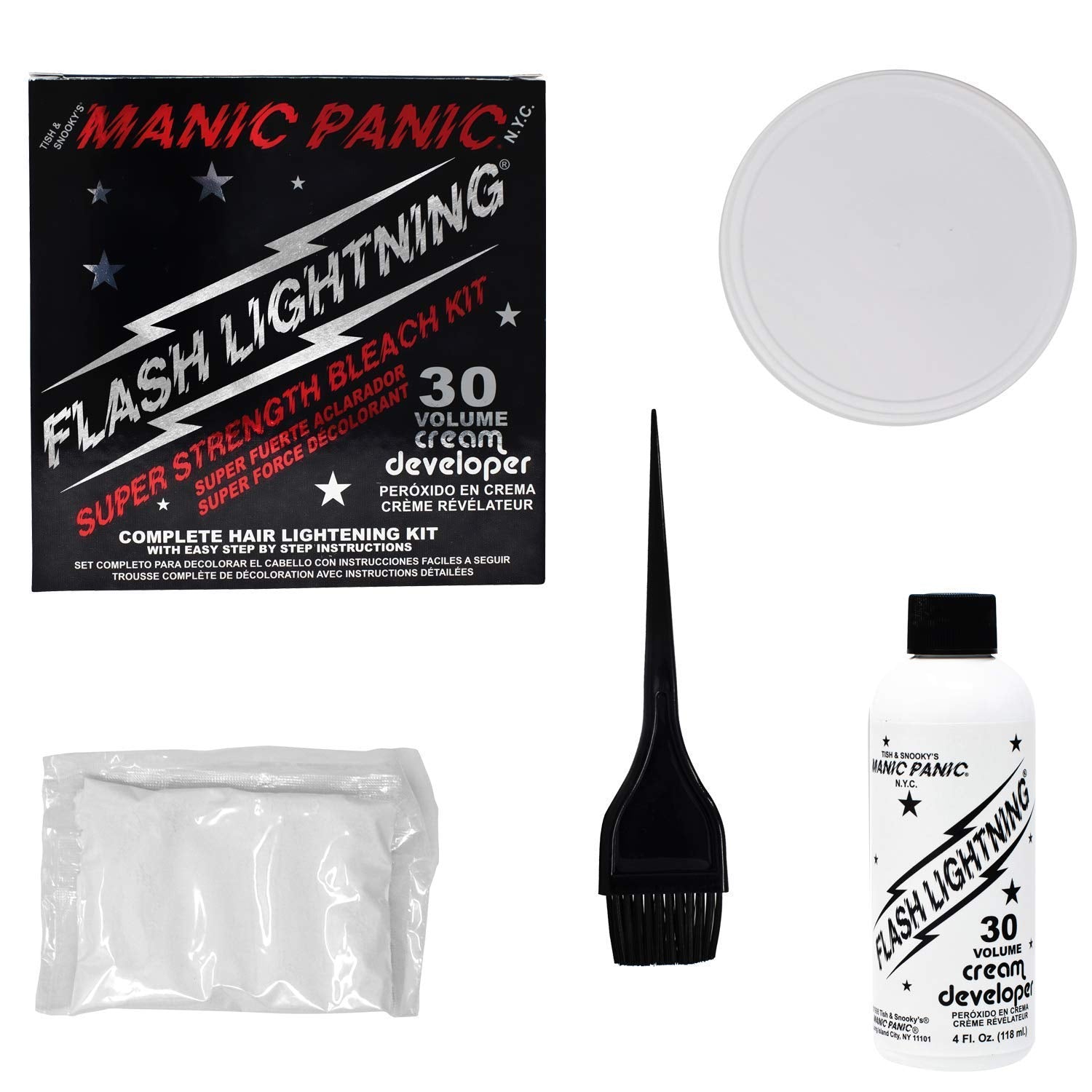 MANIC PANIC Flash Lightning gloves included for at-home bleaching.