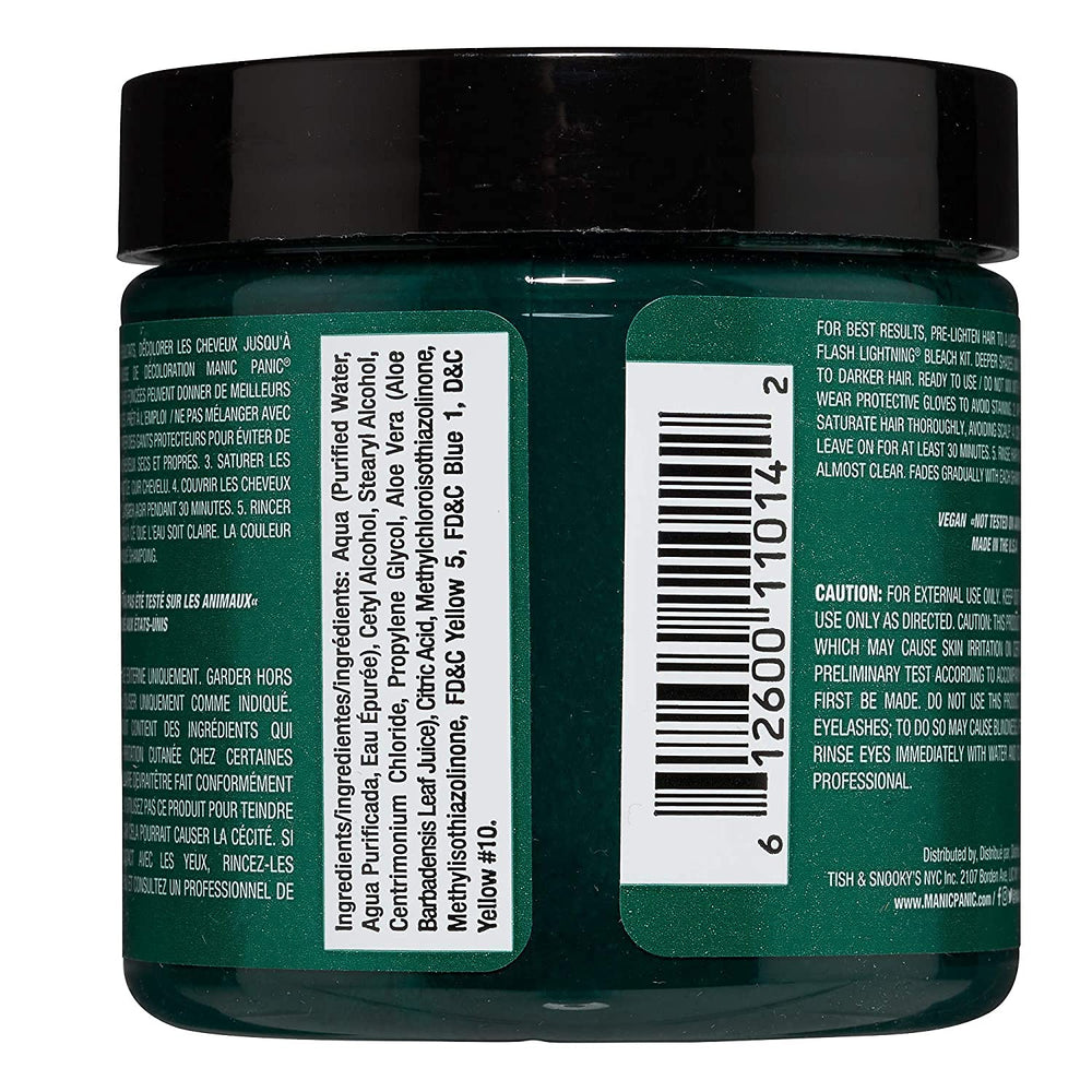 MANIC PANIC Green Envy tub open shows creamy semi permanent formula for easy application.