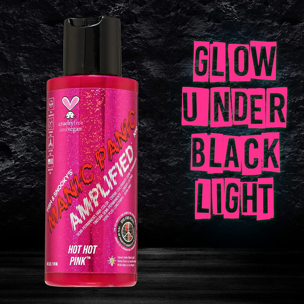 MANIC PANIC Hot Hot Pink Amplified applying to hair for vibrant pink tone.