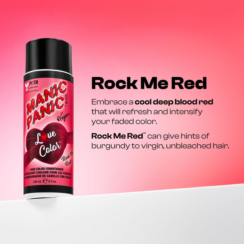 MANIC PANIC Rock Me Red conditioner application on damp hair for quick color refresh.