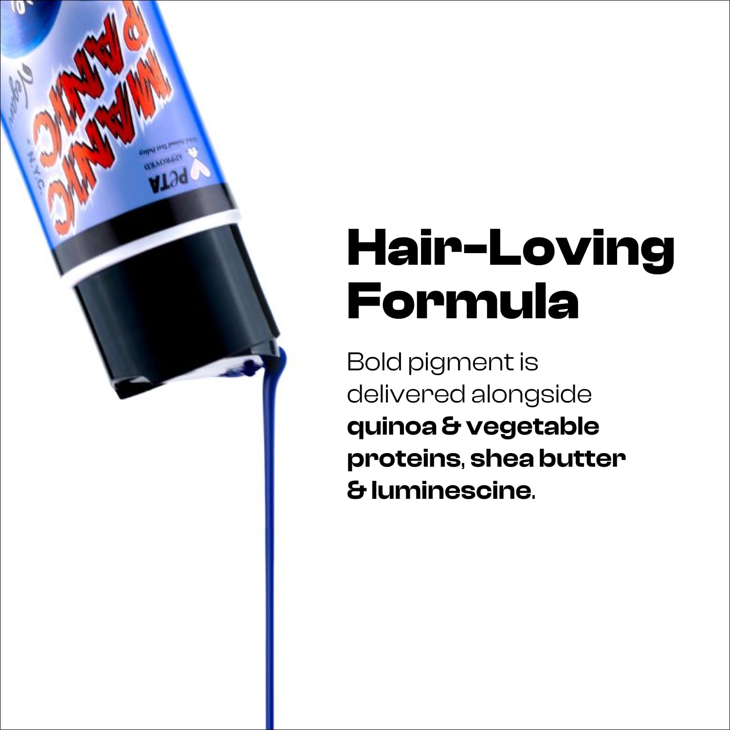MANIC PANIC Rock Me Red nourishing formula with quinoa and shea butter on ingredient list.