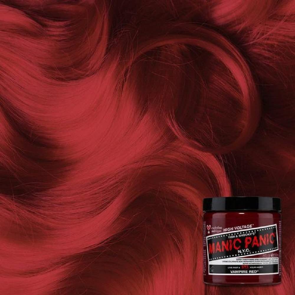 MANIC PANIC Vampire Red dye mix bowl highlights custom shade possibilities.