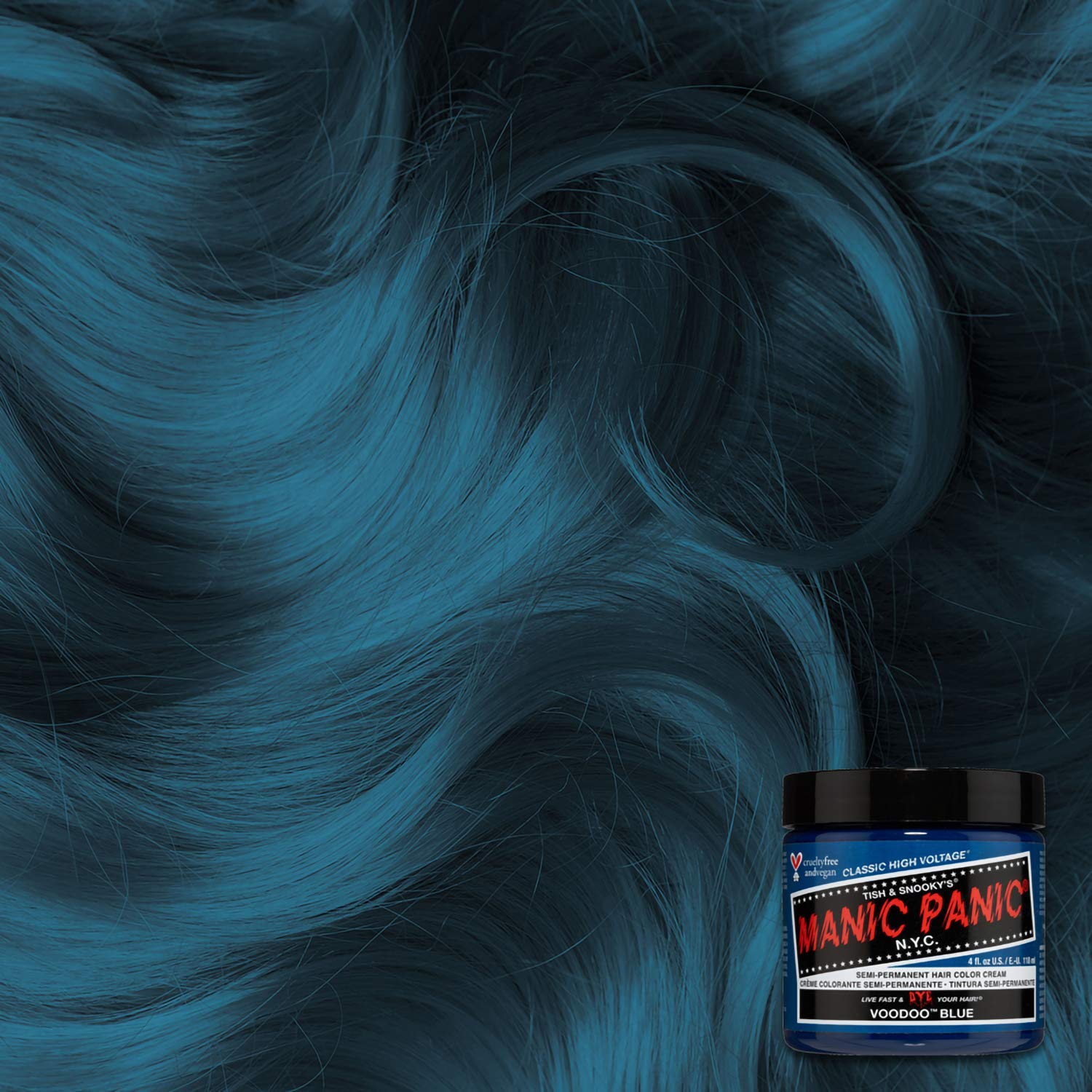 MANIC PANIC Voodoo Blue applicator-foil image demonstrates smooth, even application.