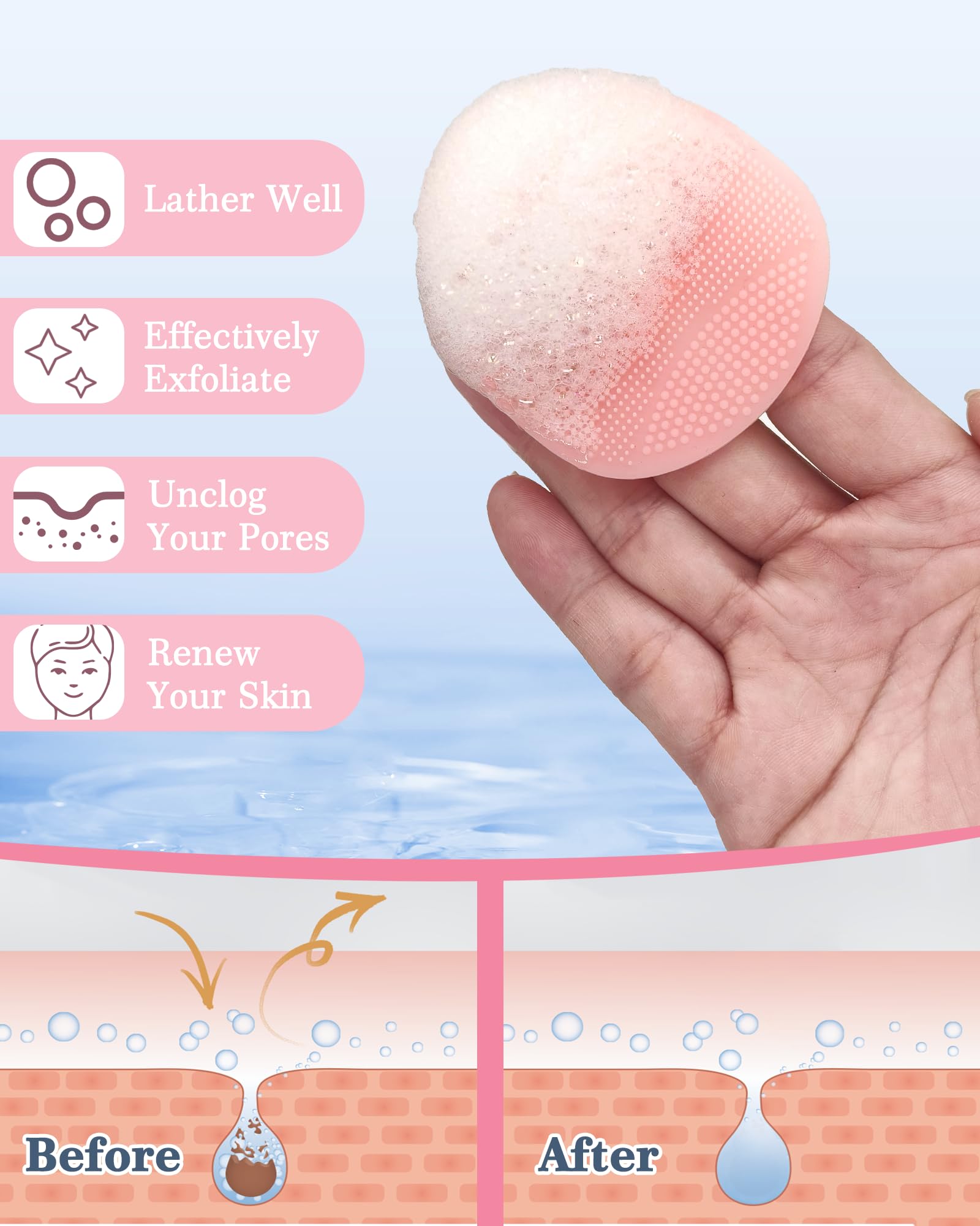 Manmihealth 3-piece pink silicone scrub set showcases vibrant shower routine.