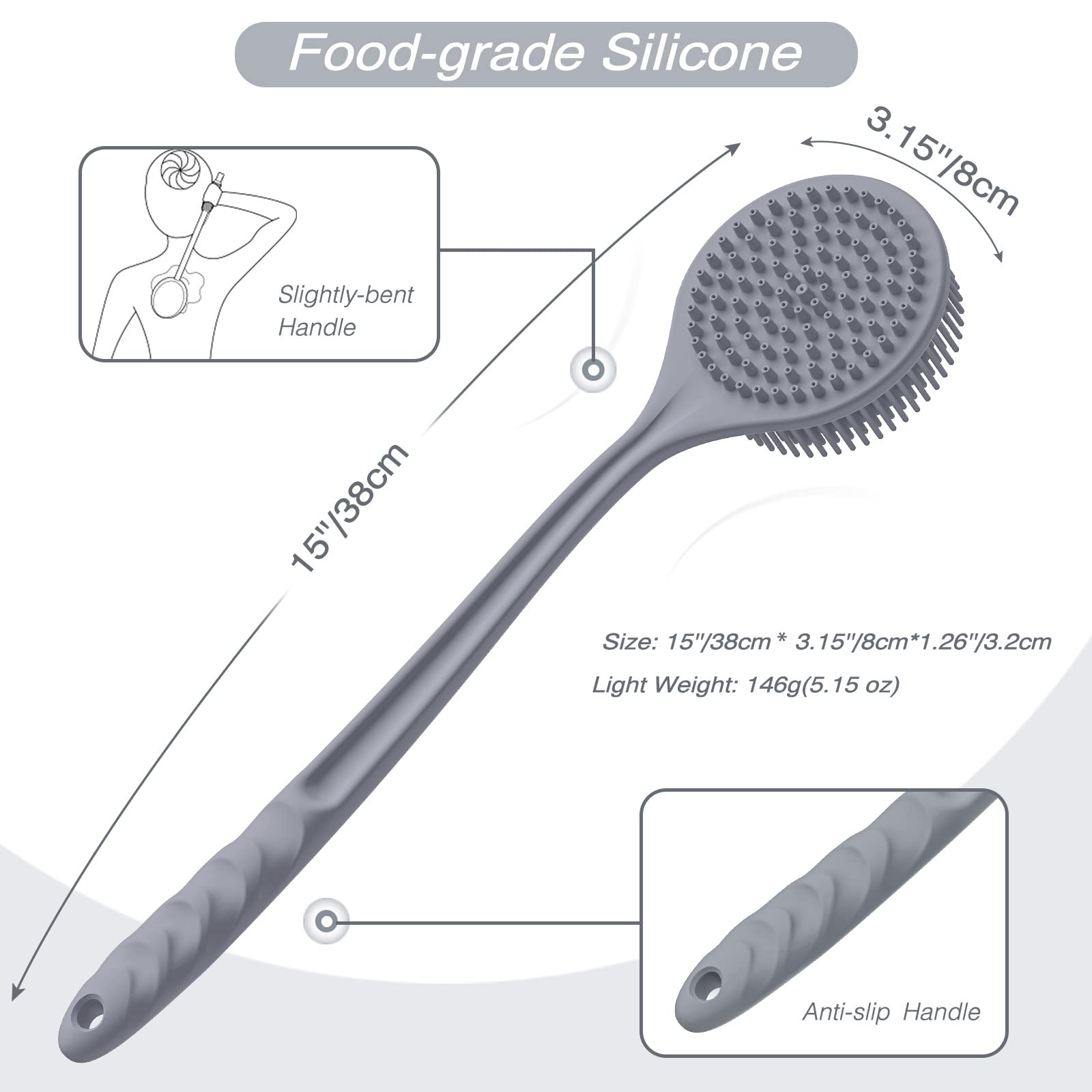 Manmihealth back scrubber thick-bristle closeup shows powerful scrubbing action.
