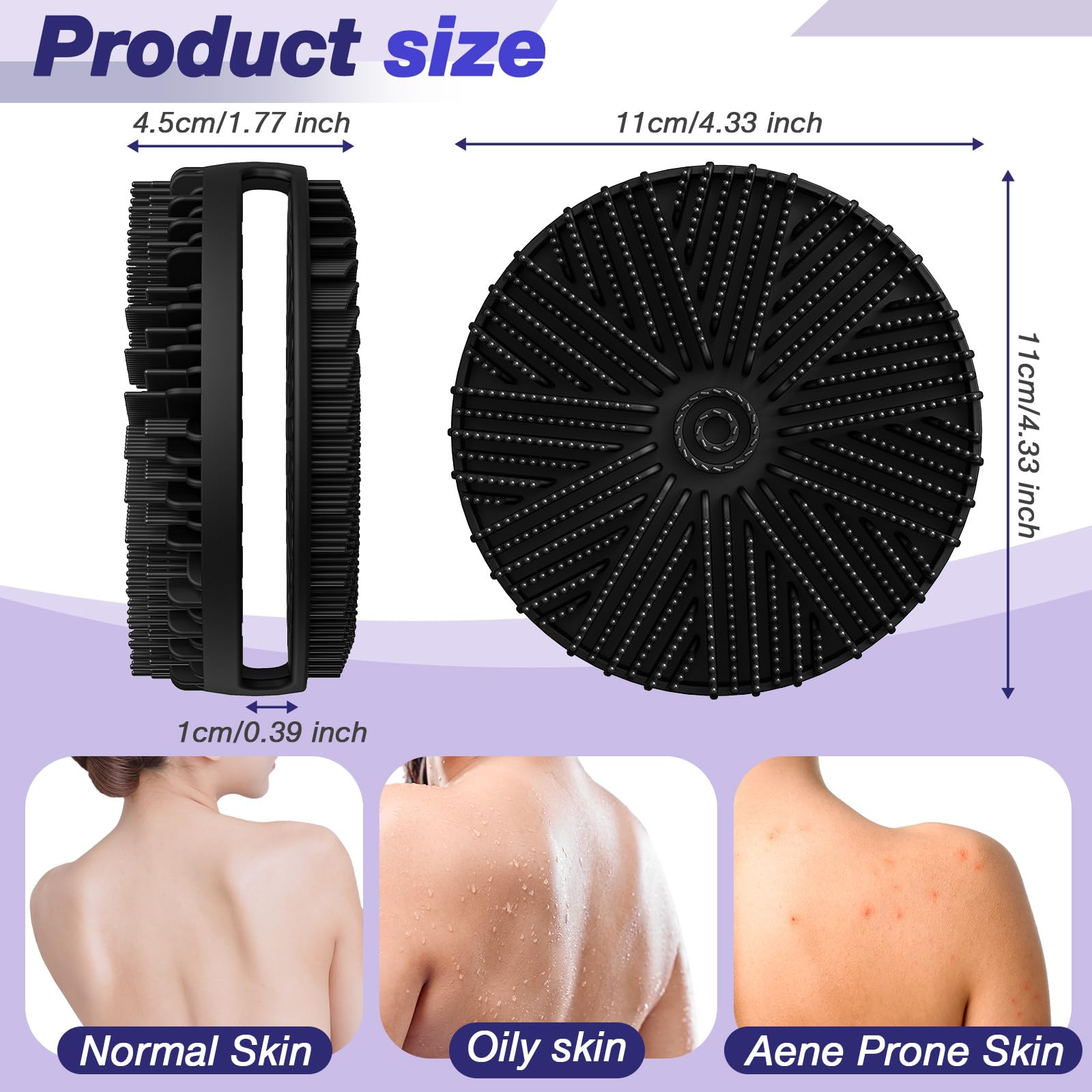Manmihealth dual-sided silicone body scrubber side bristles deliver gentle cleansing and rich lather.