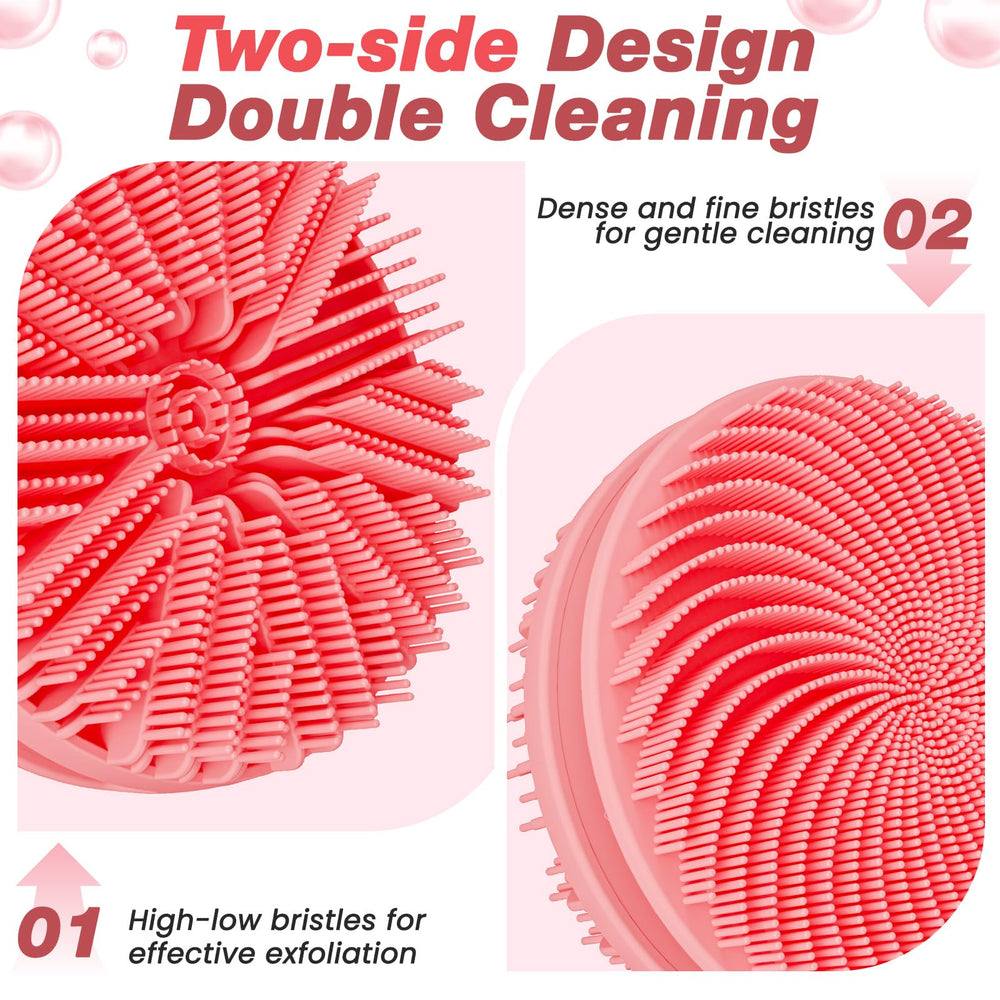 Manmihealth dual-sided silicone body scrubber textured exfoliation highlights high and low bristles for deeper clean.