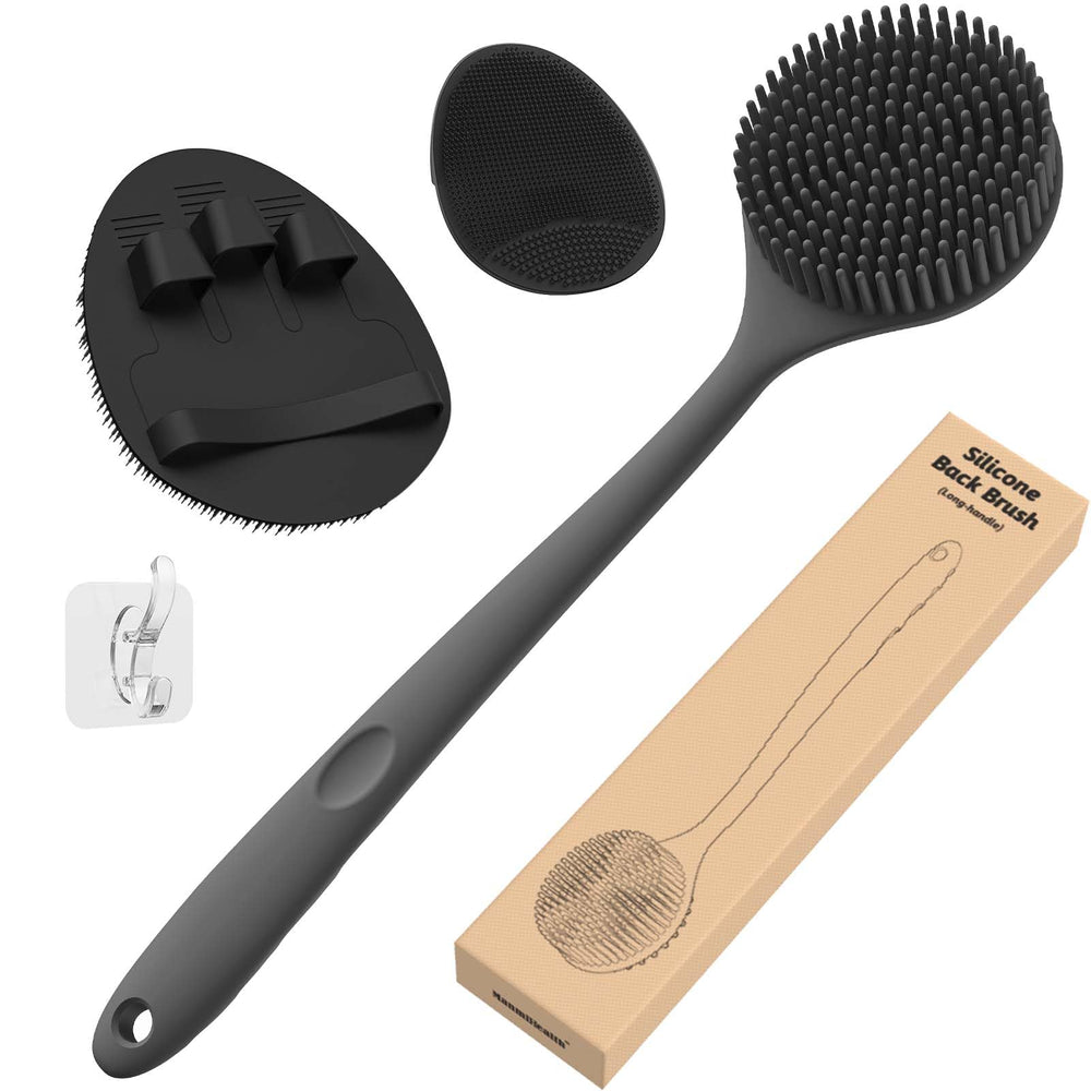 Manmihealth silicone back scrubber with long handle for easy back cleansing