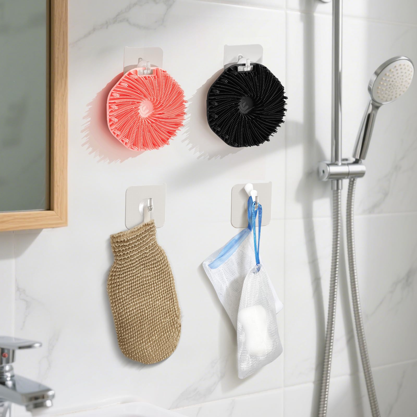 ManmiHealth silicone body scrubber in use in shower demonstrates smooth glide and refreshed skin