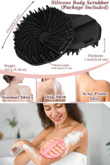 ManmiHealth silicone body scrubber non-slip strap preview demonstrates secure grip during scrub