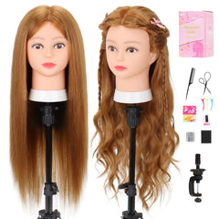 MannequeenHead 80-percent real hair close-up showing 26-28 inch length for realistic styling practice