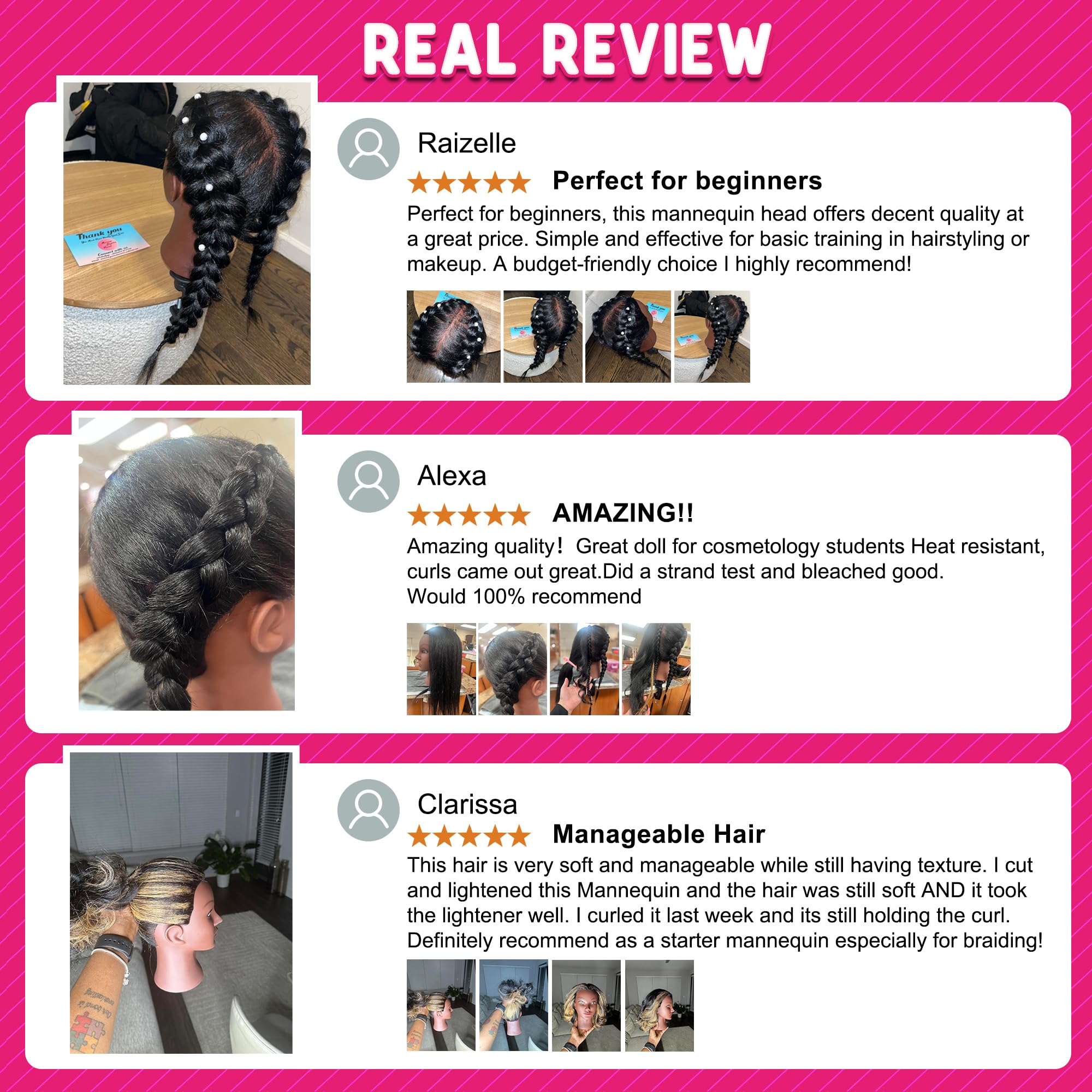 MannequeenHead mannequin head with chemically cleaned hair for safe practice
