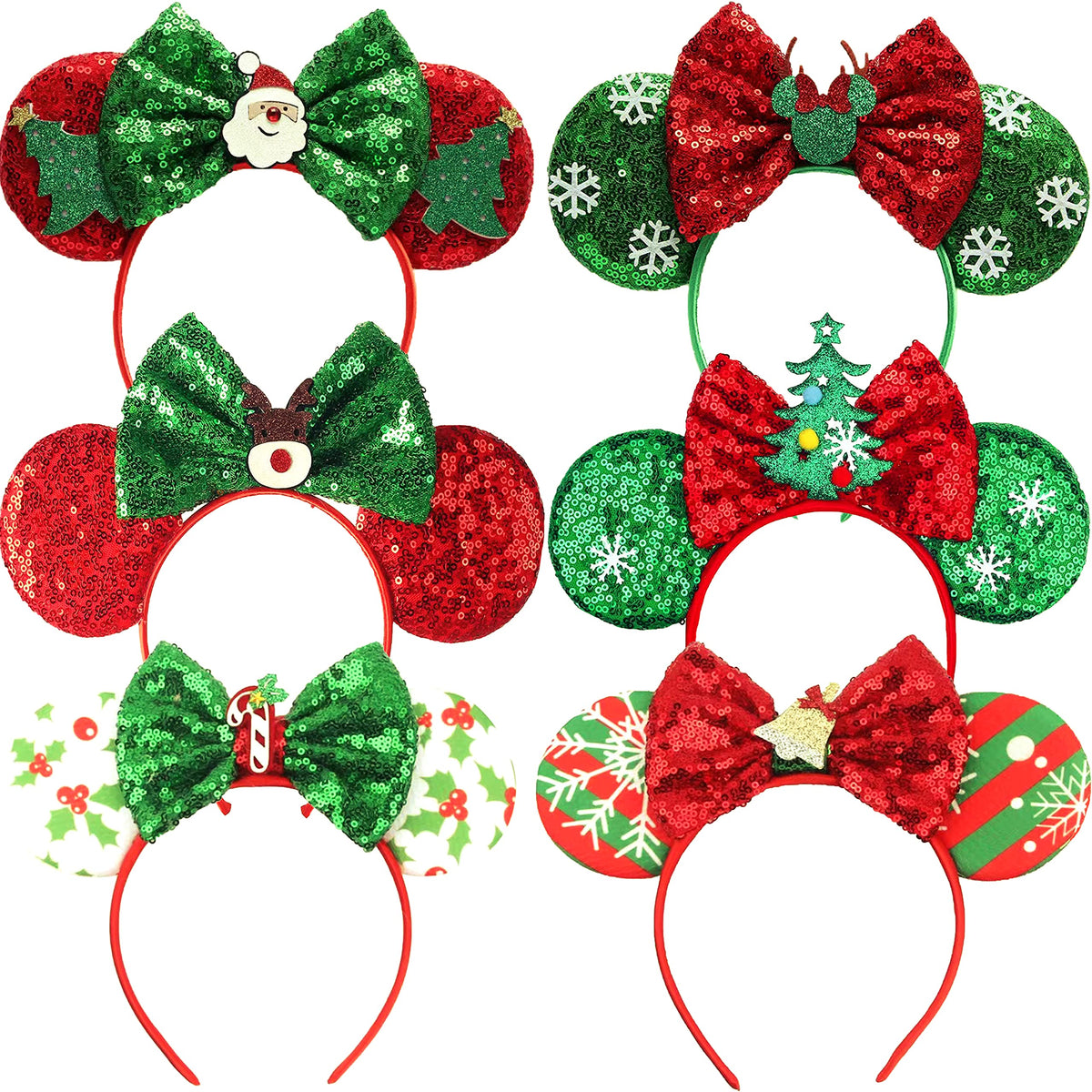 Mannxitzdy Christmas mouse ears headband closeup with sparkling sequins for festive shine.