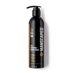 MANSCAPED 2-in-1 shampoo-conditioner bottle showcases convenient all-in-one hair care.