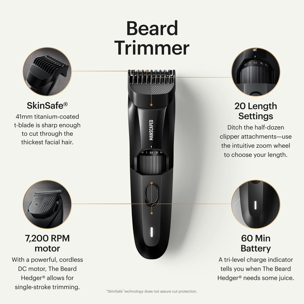 MANSCAPED Beard Hedger titanium-coated T-blade delivers clean, sharp lines.