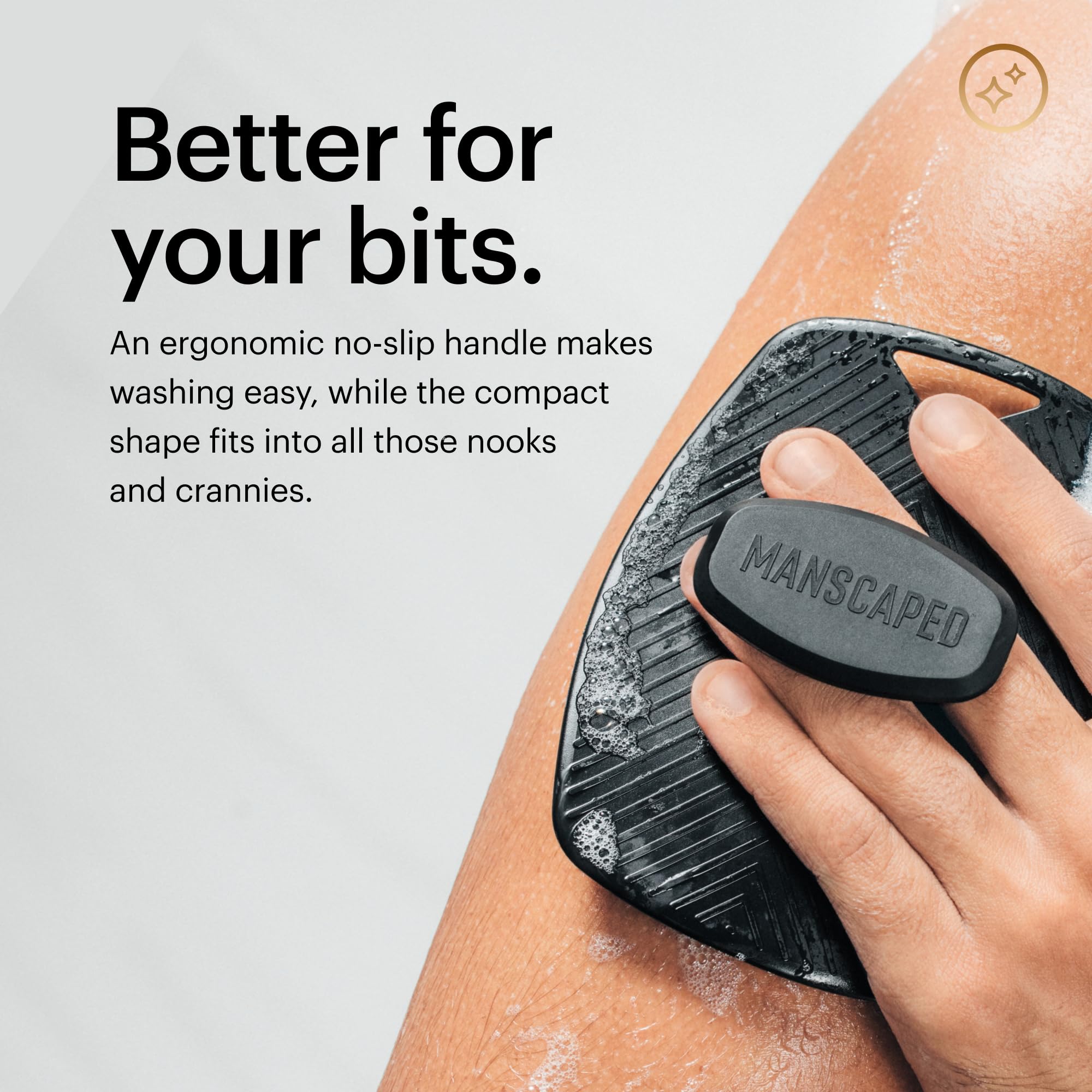 MANSCAPED The Body Buffer lathers better with silicone bristles for deeper cleansing