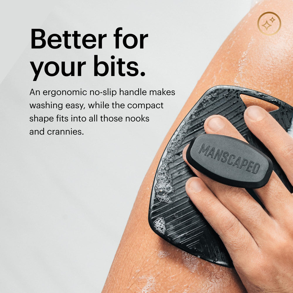 MANSCAPED The Body Buffer lathers better with silicone bristles for deeper cleansing
