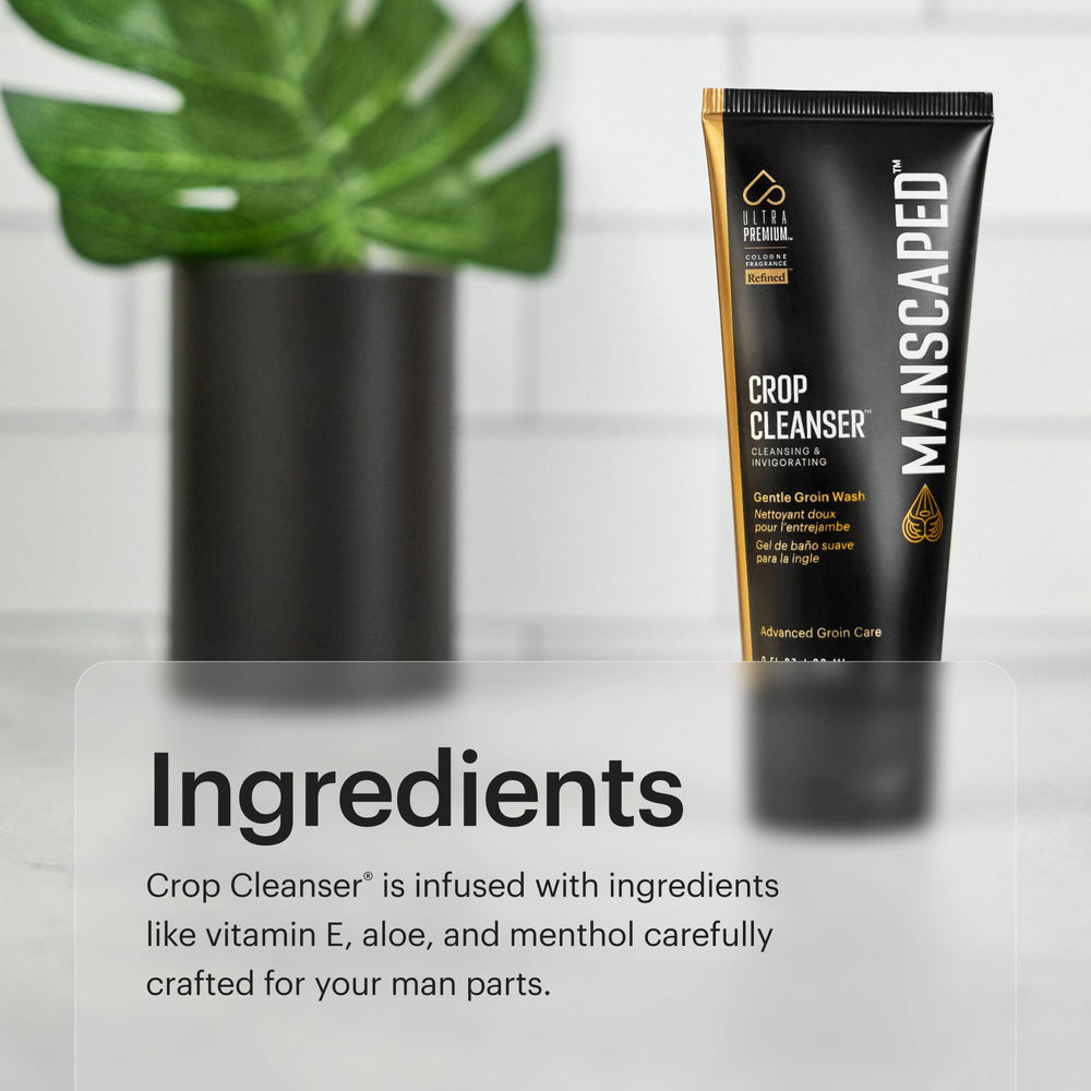 MANSCAPED Crop Cleanser packaging with vegan label