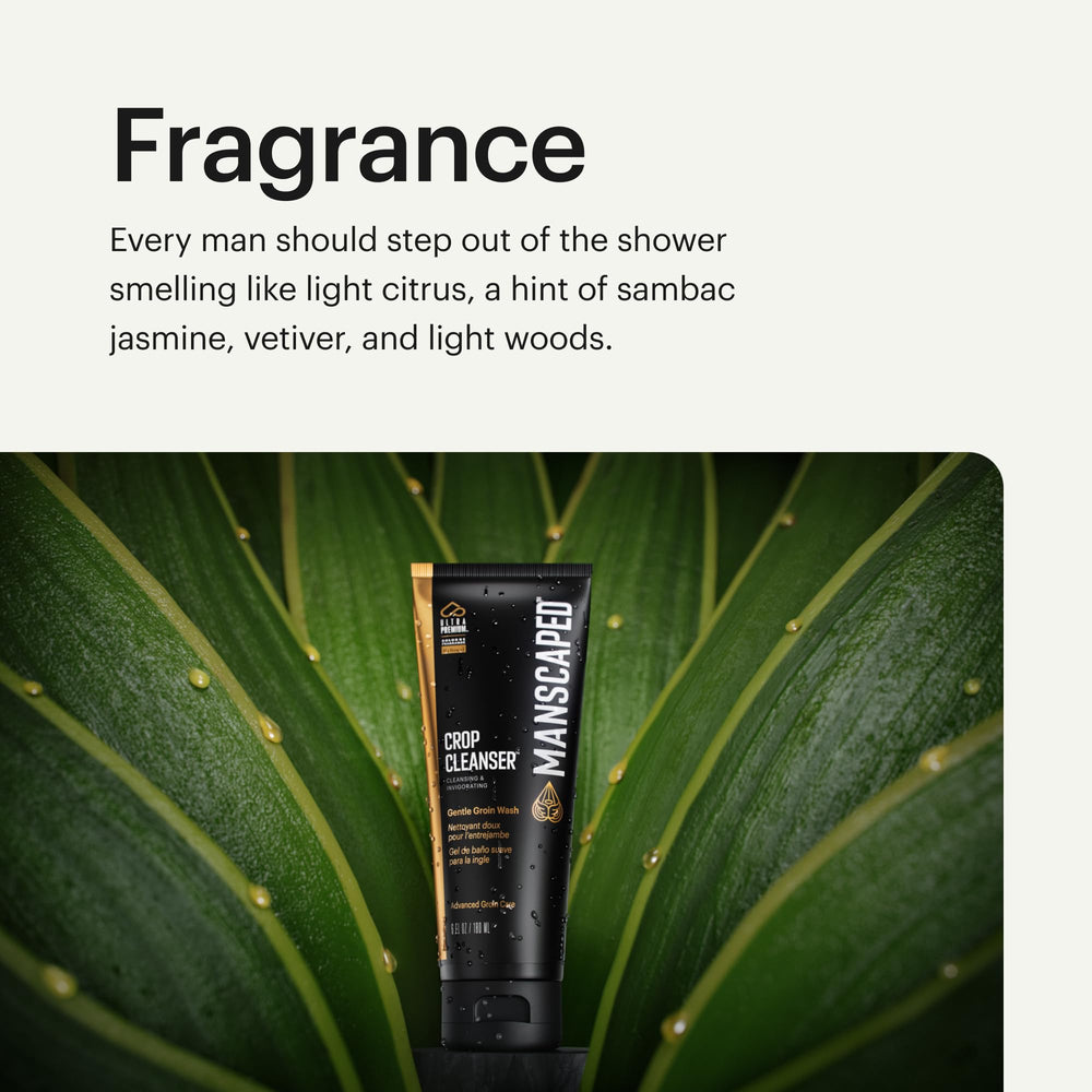 Vegan UltraPremium formula of MANSCAPED Crop Cleanser on packaging