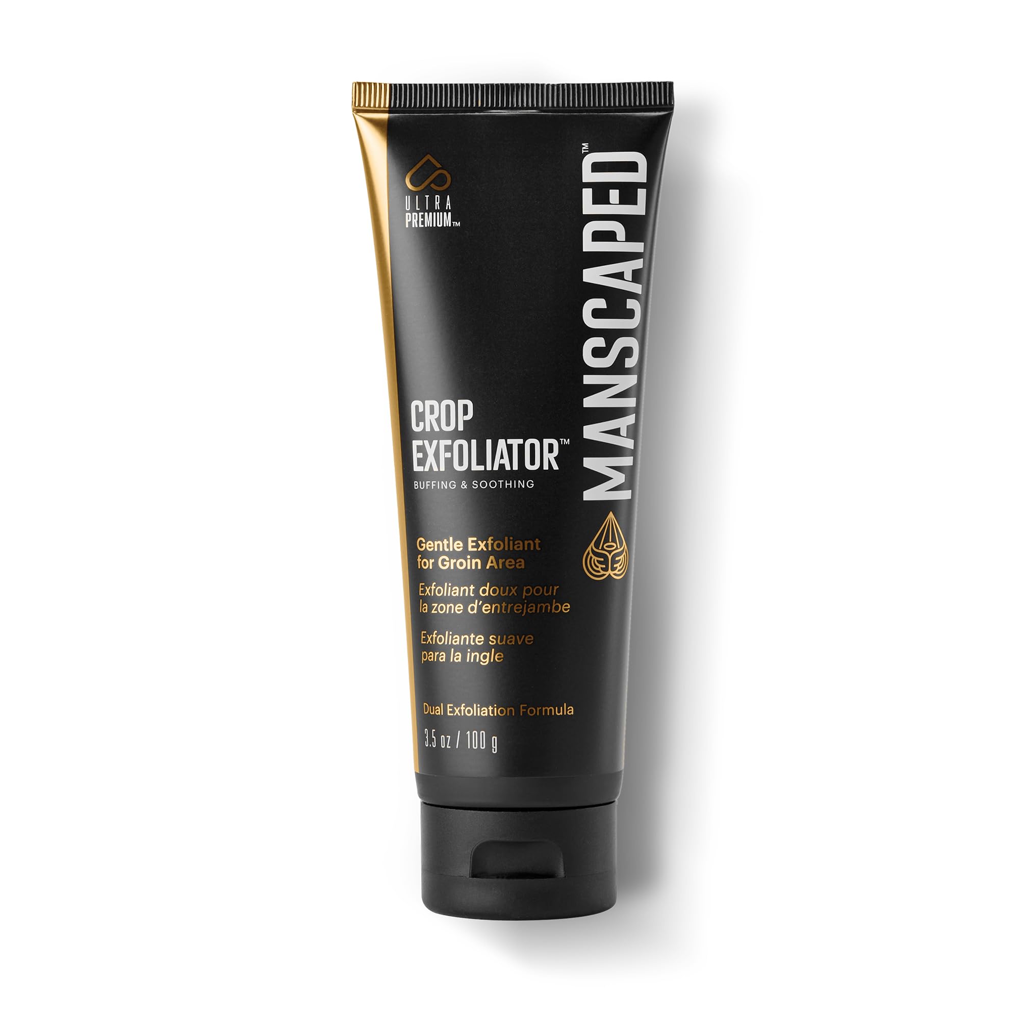 MANSCAPED Crop Exfoliator bottle ready for grooming prep and gentle groin exfoliation.