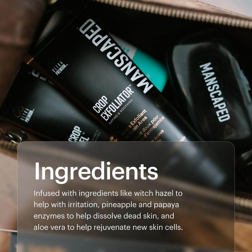 MANSCAPED Crop Exfoliator pineapple papaya enzymes deliver gentle natural exfoliation.