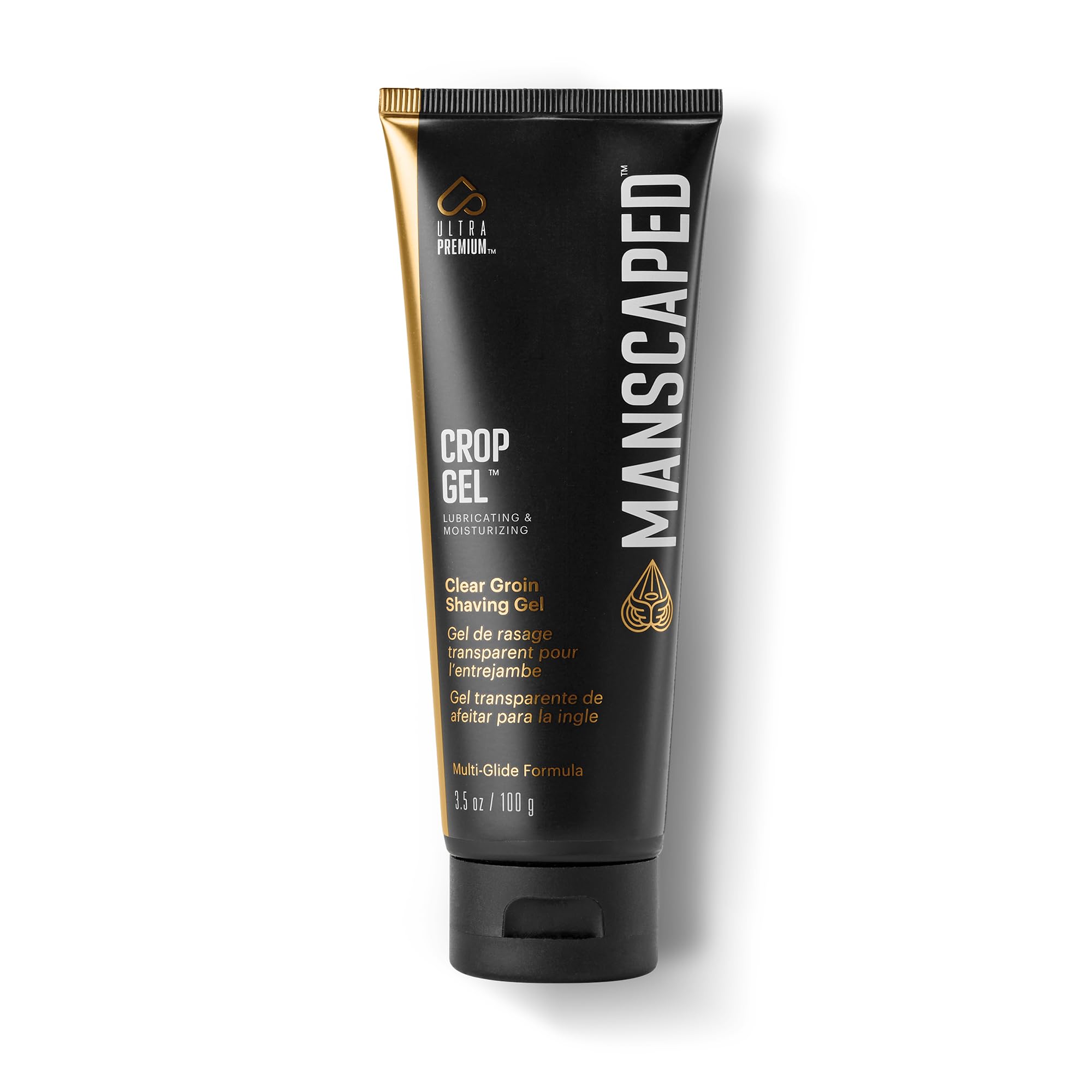 MANSCAPED Crop Gel clear-application highlights shave-ready groin for precise grooming visibility.